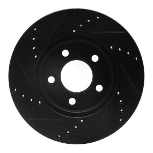 Ford Mustang Brake Rotor (1) - Front Right - R1 Concepts - Drilled & Slotted - Black - `05-`10